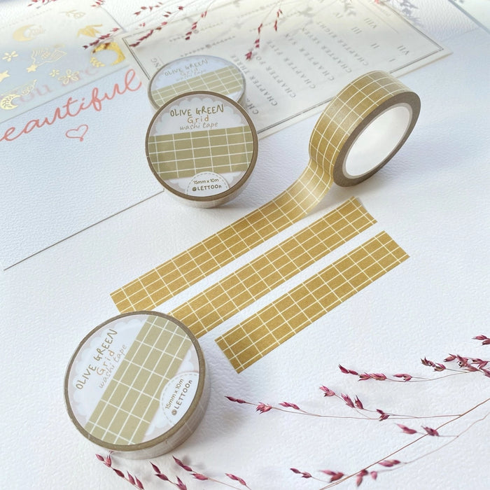 Washi Tape - Olive Green Grid
