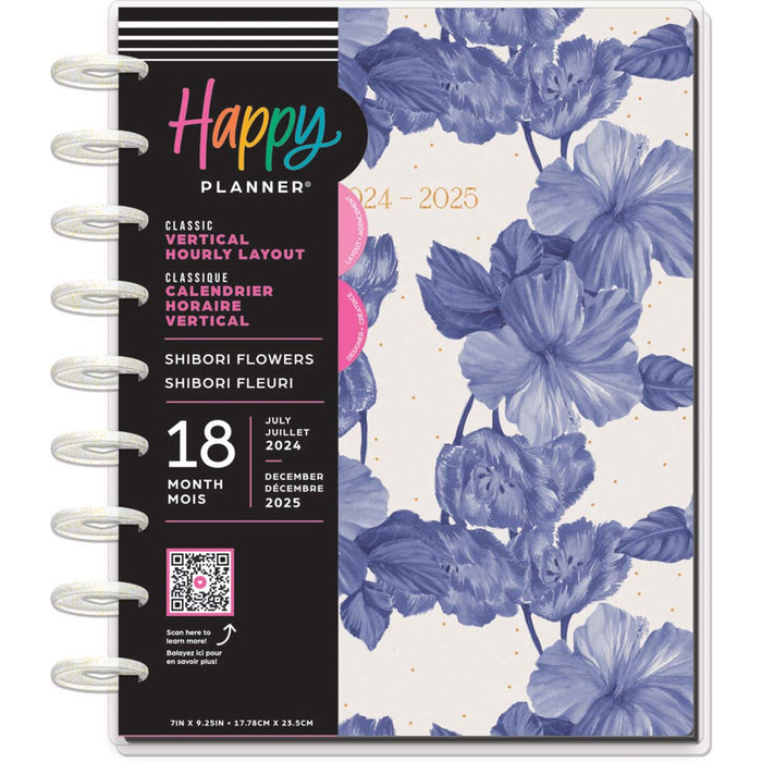 LAST STOCK! The Happy Planner 2024-2025 'Shibori Flowers' CLASSIC VERTICAL HOURLY Happy Planner - 18 Months