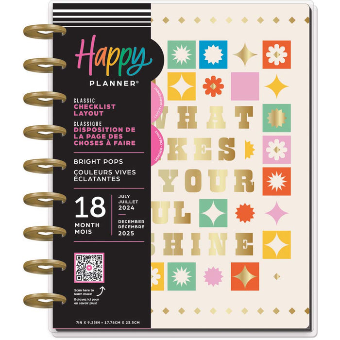 The Happy Planner 2024-2025 'Bright Pops' CLASSIC VERTICAL CHECKLIST Happy Planner - 18 Months