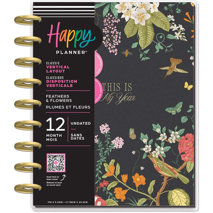 The Happy Planner Undated 'Feathers & Flowers' CLASSIC VERTICAL Happy Planner - 12 Months