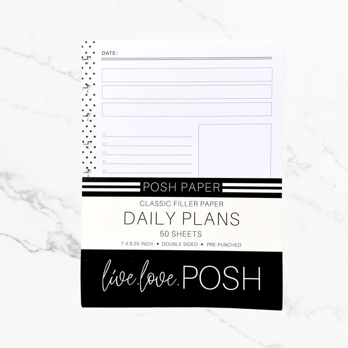 Posh Paper CLASSIC Filler Paper - Daily Plans (Dotted Spine) - 50 Sheets