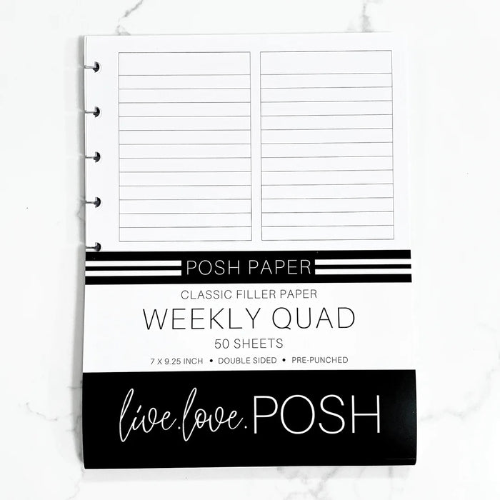 Posh Paper CLASSIC Filler Paper - Weekly Quad - 50 Sheets