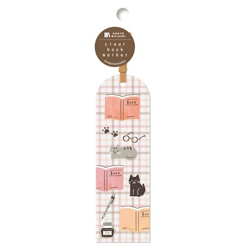 Clear Bookmark - Cat Pink Check
