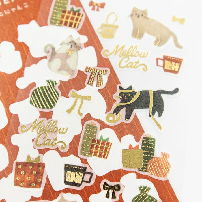 Foil Stamped Washi Sticker Sheet - Present & Kitten
