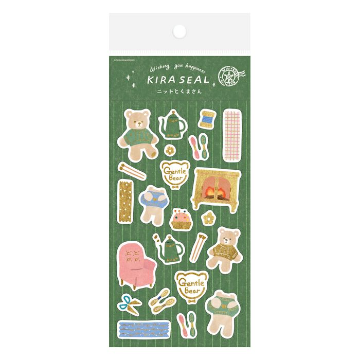 Foil Stamped Washi Sticker Sheet - Knit & Bear
