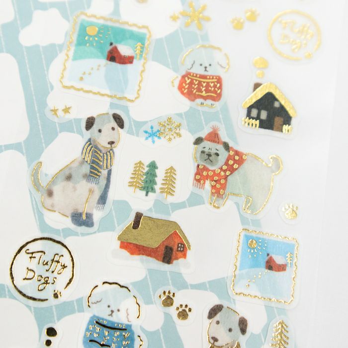 Foil Stamped Washi Sticker Sheet - Snow Scene & Dog