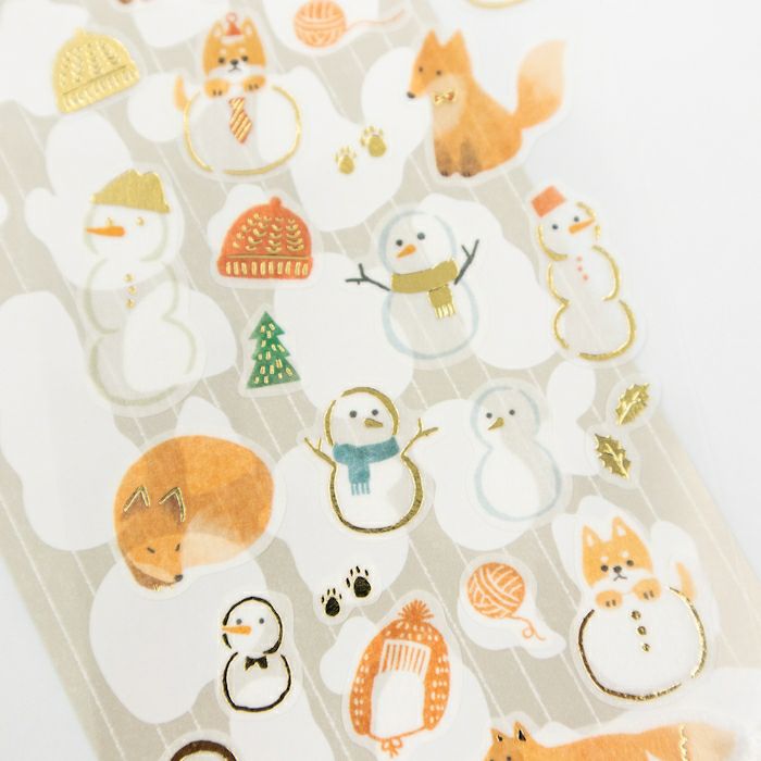 Foil Stamped Washi Sticker Sheet - Snowman & Fox