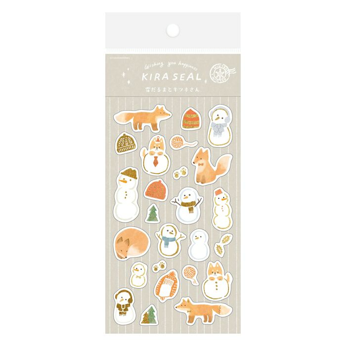 Foil Stamped Washi Sticker Sheet - Snowman & Fox