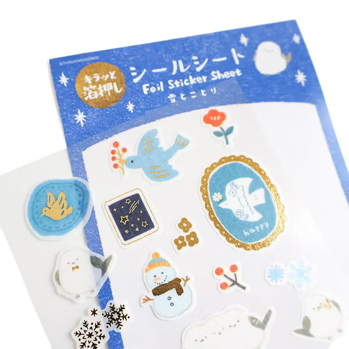 Foil-Stamped Sticker Sheet - Snow & Birds