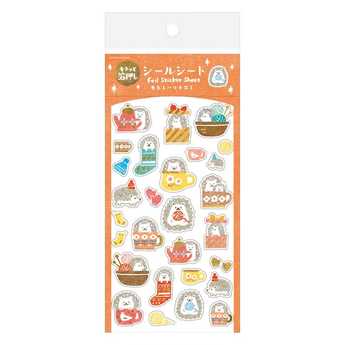 Foil-Stamped Sticker Sheet - Yarn & Hedgehog
