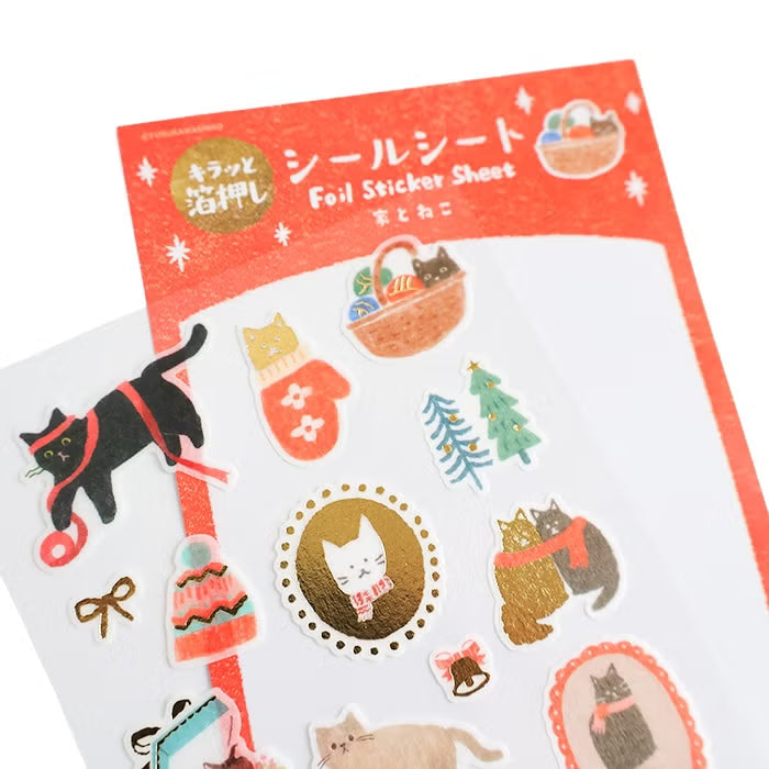 Foil-Stamped Sticker Sheet - House & Cat