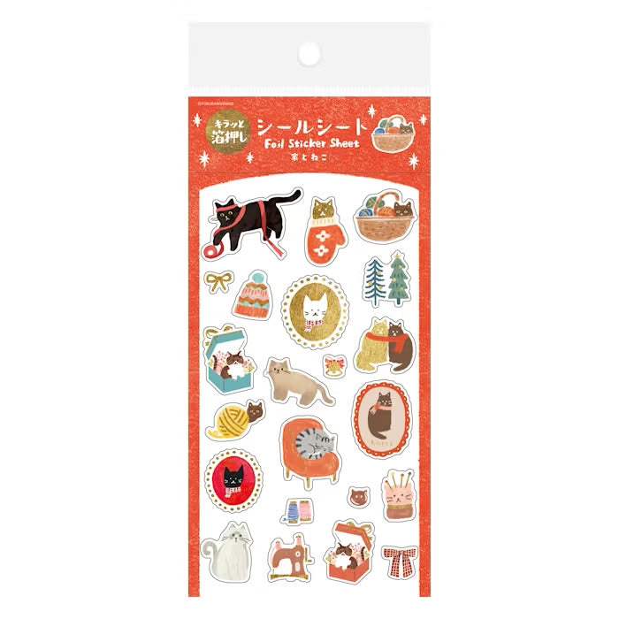 Foil-Stamped Sticker Sheet - House & Cat