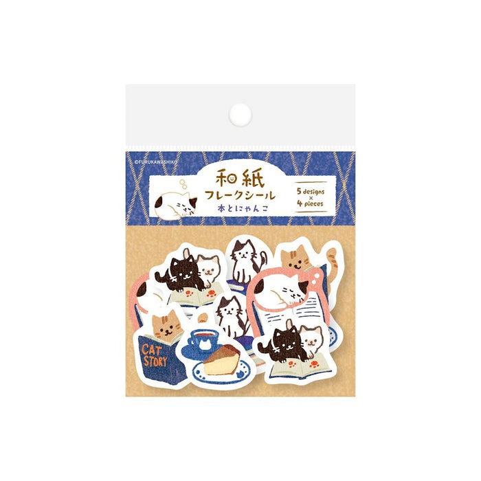 Paper Flake Stickers - Book & Kitten