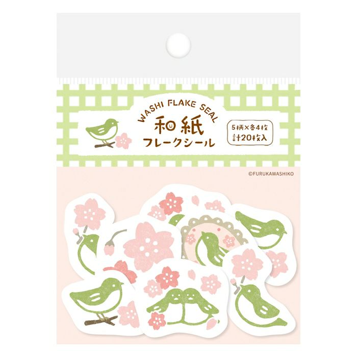 Paper Flake Stickers - Cherry Blossoms & Japanese Bush Warbler