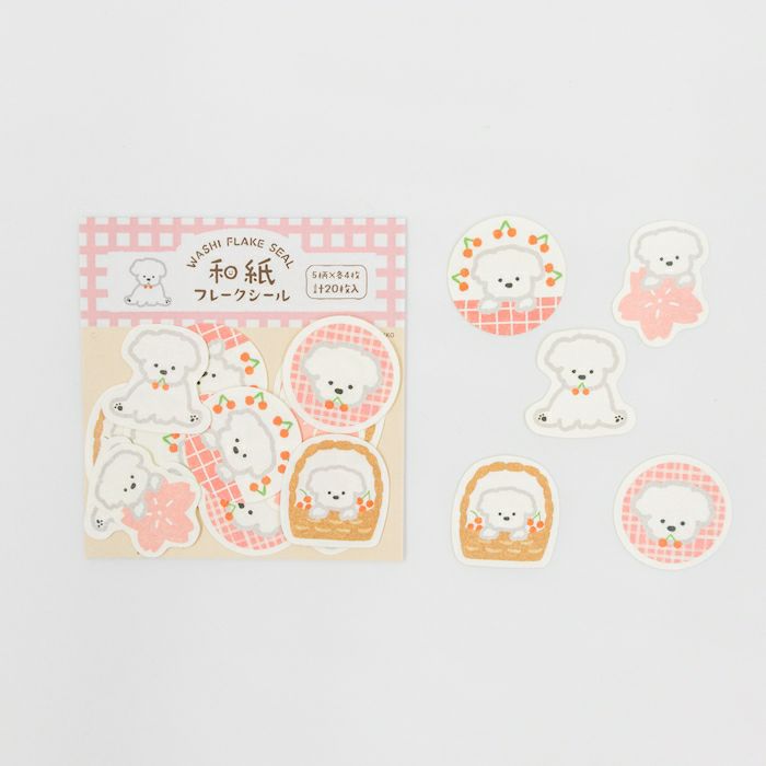 Paper Flake Stickers - Cherry Blossoms & White Dog
