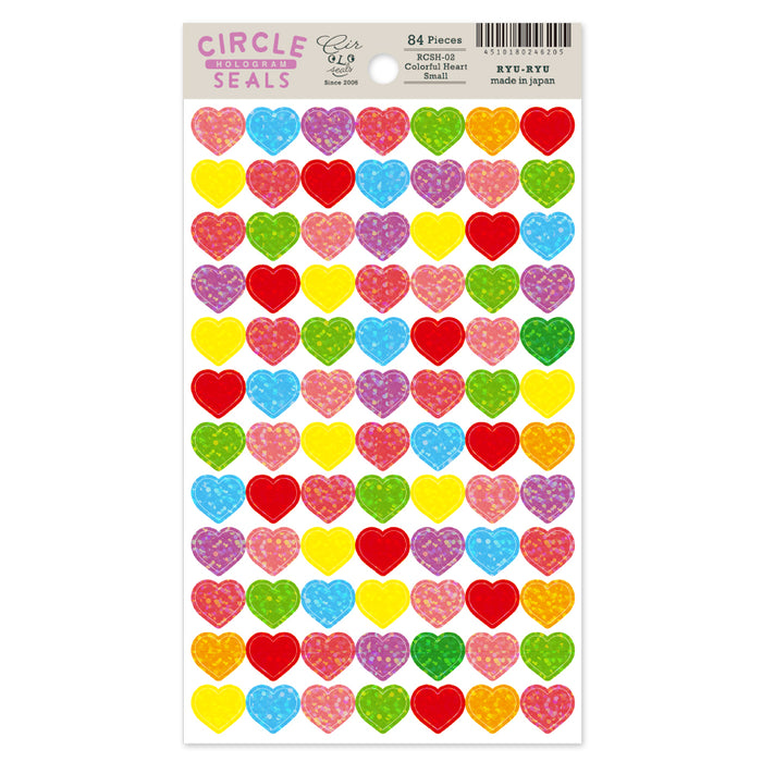Circle Seal Hologram Stickers - Colourful Small Hearts