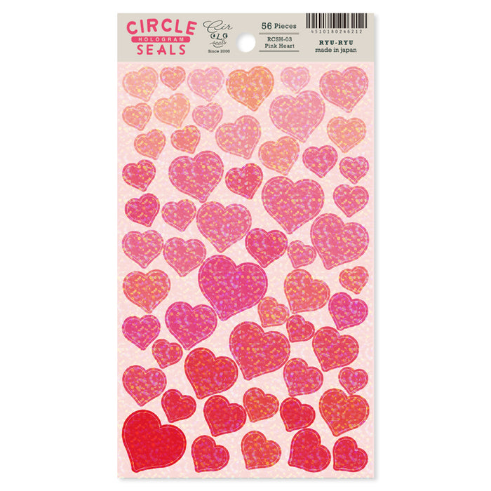 Circle Seal Hologram Stickers - Pink Hearts