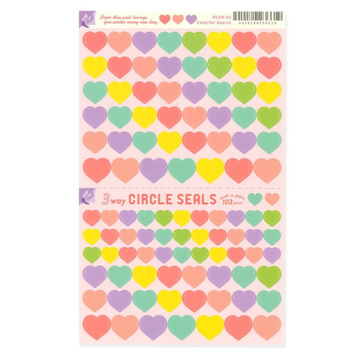 Circle Seal Stickers - Colourful Pastel Hearts