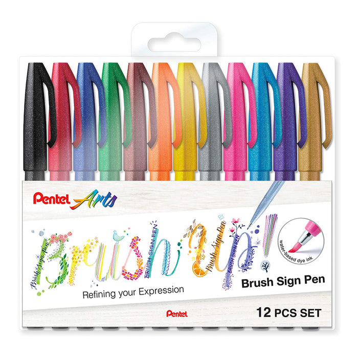 Pentel Arts 'Brush Up!' Brush Pens - Standard Colours 12pk
