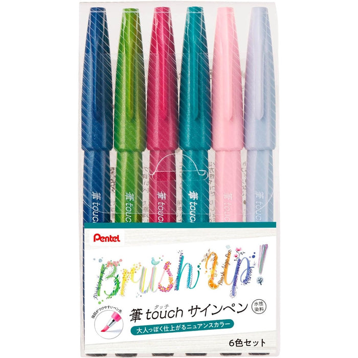 Pentel Arts Brush Up Brush Sign Pen - Pastel Colours 6pk