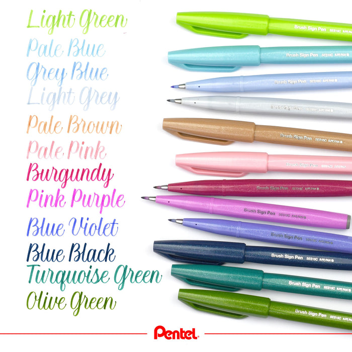 Pentel Arts 'Brush Up!' Brush Pens - Pastel Colours 12pk