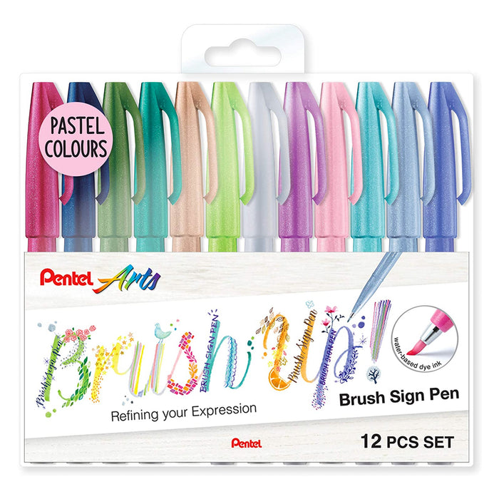Pentel Arts Brush Up Brush Sign Pen - Pastel Colours 12pk