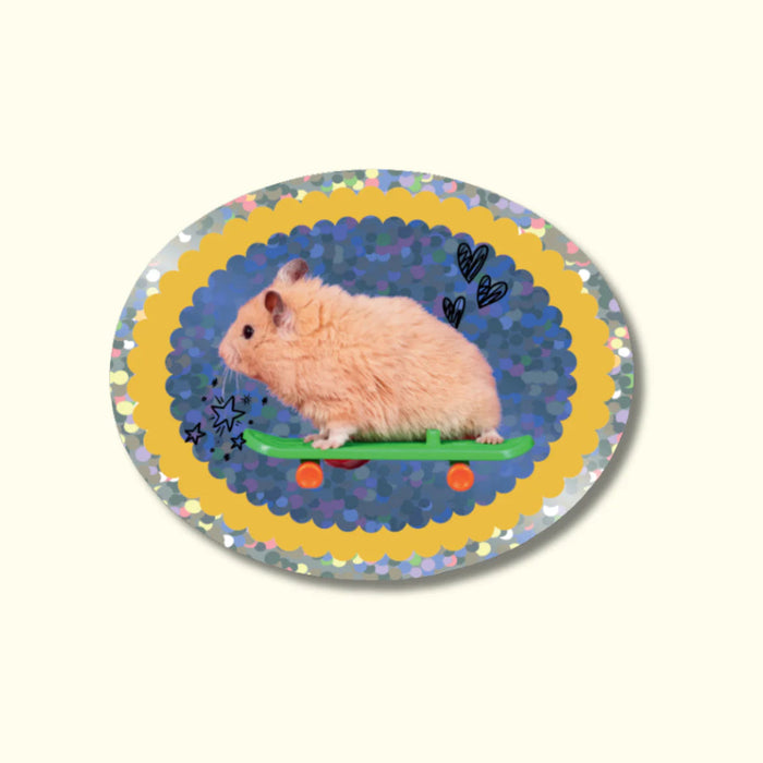 Skateboard Hamster Glitter Vinyl Sticker