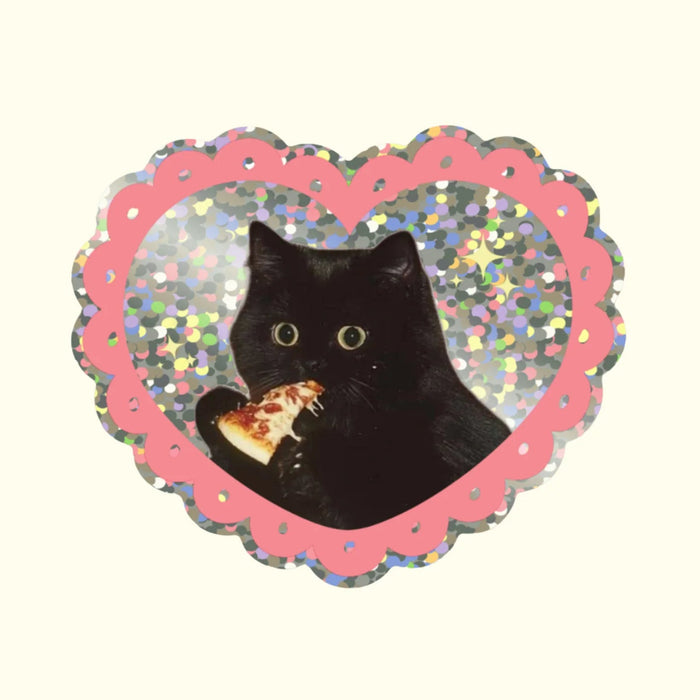 Pizza Cat Glitter Vinyl Sticker