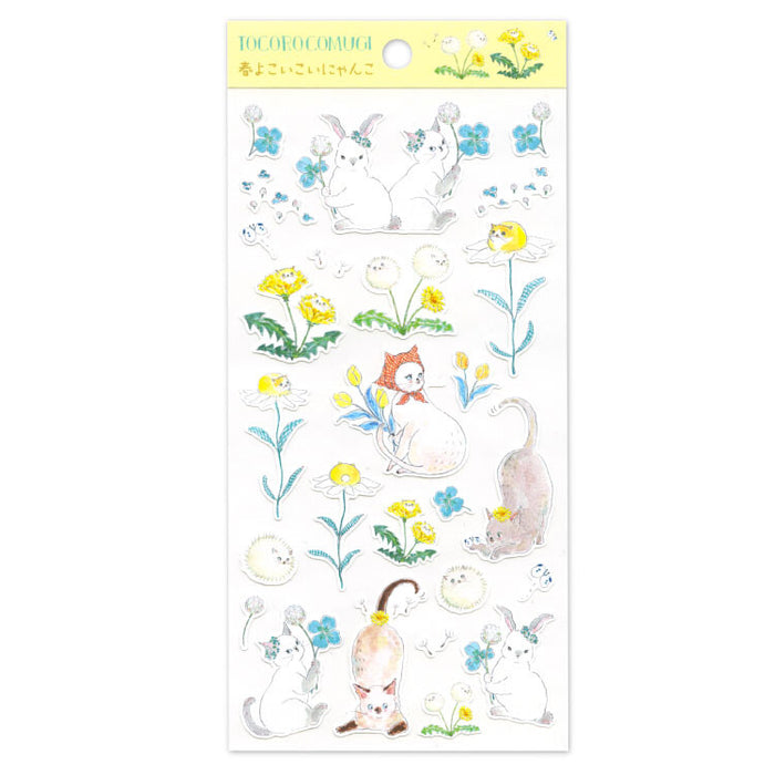 Tocorocomugi Paper Stickers - Cat, Rabbit & Spring Flowers