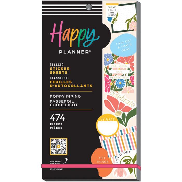 The Happy Planner CLASSIC Value Pack Stickers - Poppy Piping - 30 Sheets