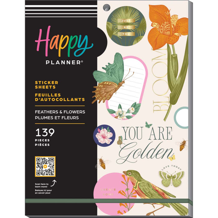 LAST STOCK! The Happy Planner LARGE Value Pack Stickers - Feathers & Flowers - 15 Sheets