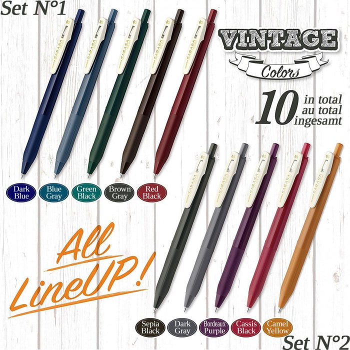 Zebra Sarasa Push-Clip Gel Pens 0.5mm - 5 Colour Set - Vintage (A)