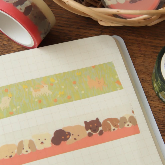Mula Clear Tape 20mm - Dog & Flower Field