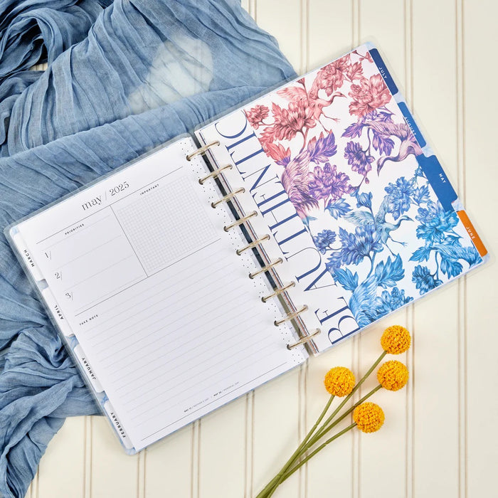 The Happy Planner 2024-2025 'Shibori Flowers' CLASSIC VERTICAL HOURLY Happy Planner - 18 Months