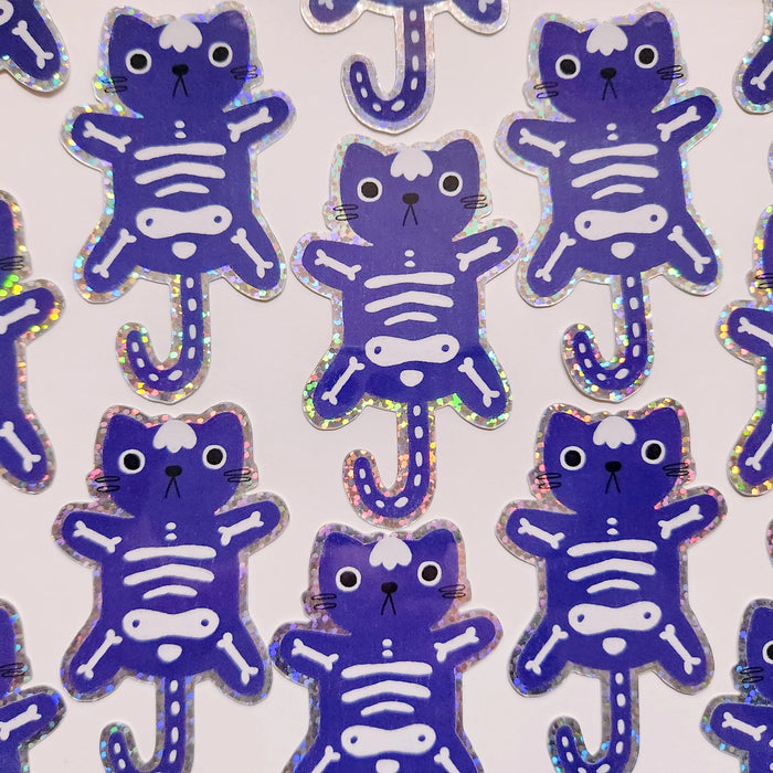 Cat Skeleton Glittery Vinyl Sticker