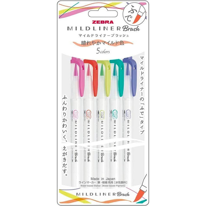 Zebra Mildliner Brush Pen 5 Colour Set - Bright
