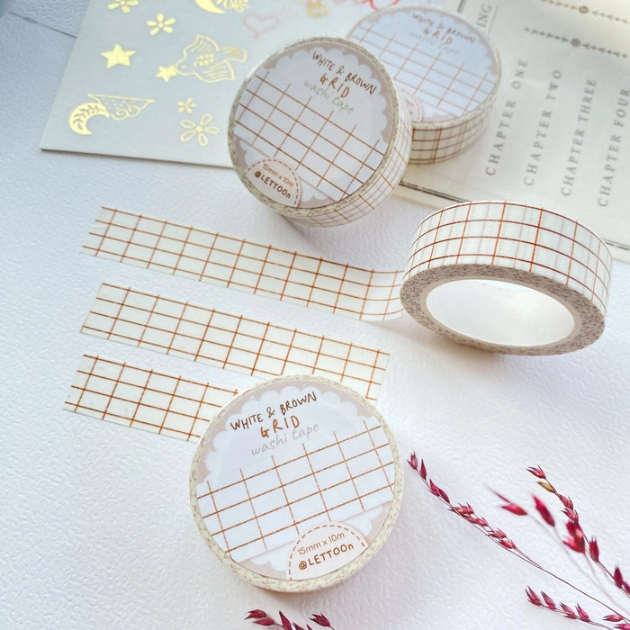 Washi Tape - White & Brown Grid