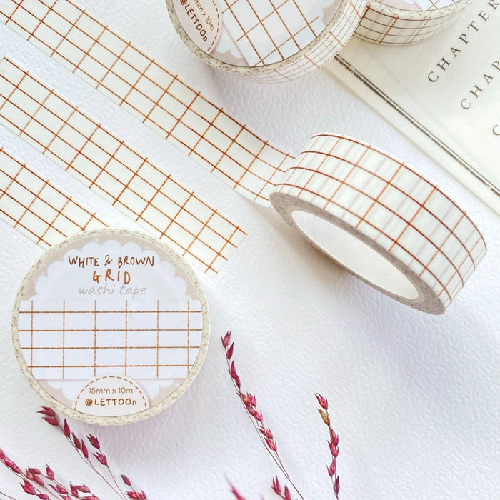 Washi Tape - White & Brown Grid