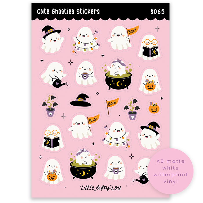 A6 Pink Cute Ghosties Sticker Sheet