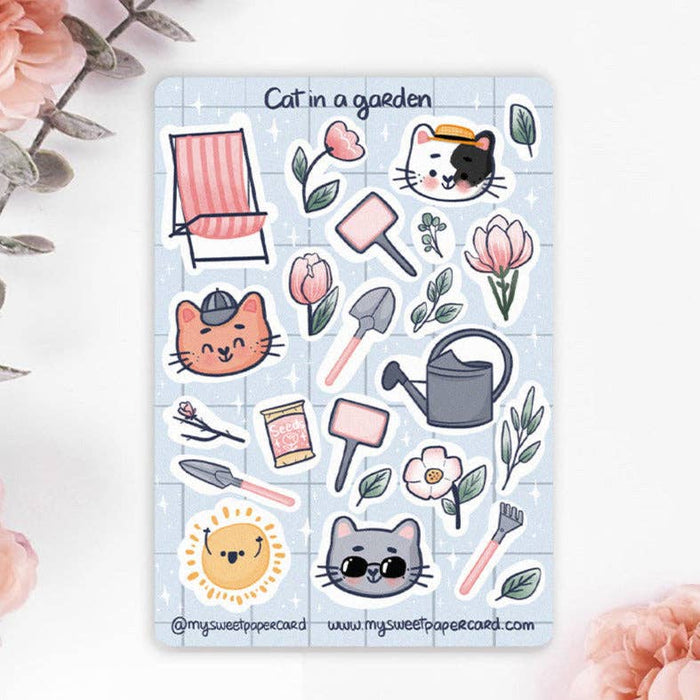A6 Cat in a Garden Stickers