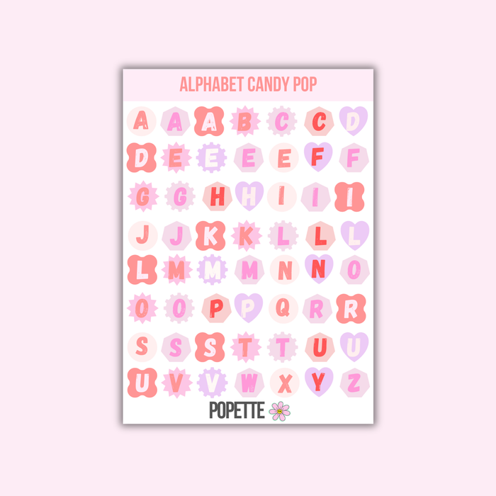 Candy Pop Alphabet A5 Sticker Sheet