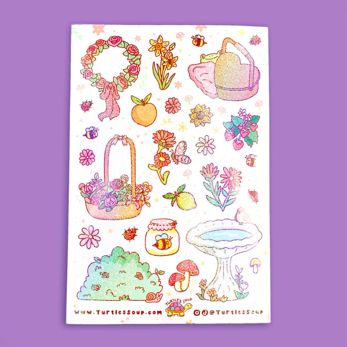 Cottage Core Garden Glitter Sticker Sheet