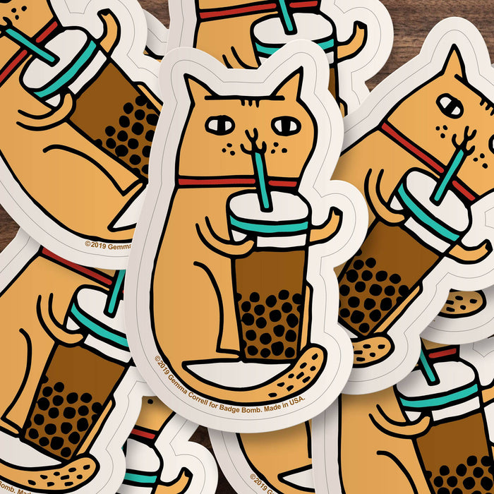 Bubble Tea Cat Vinyl Sticker