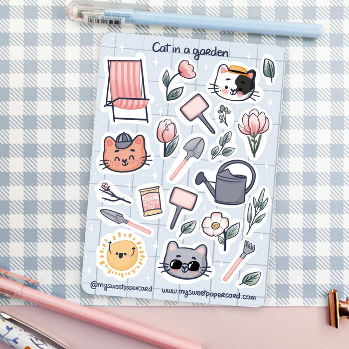 A6 Cat in a Garden Stickers