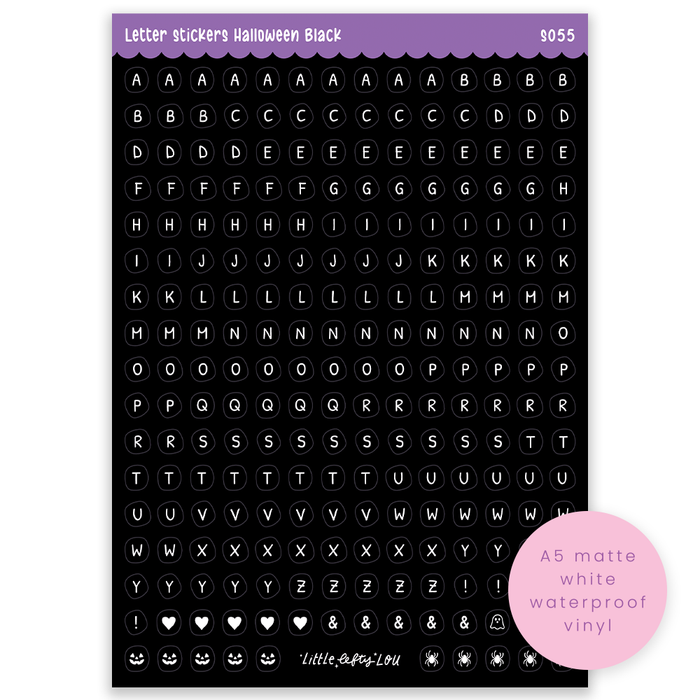 A5 Black Halloween Letters Sticker Sheet