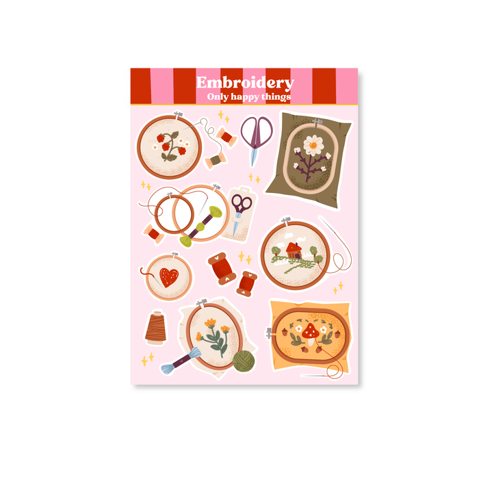 Embroidery A6 Sticker Sheet