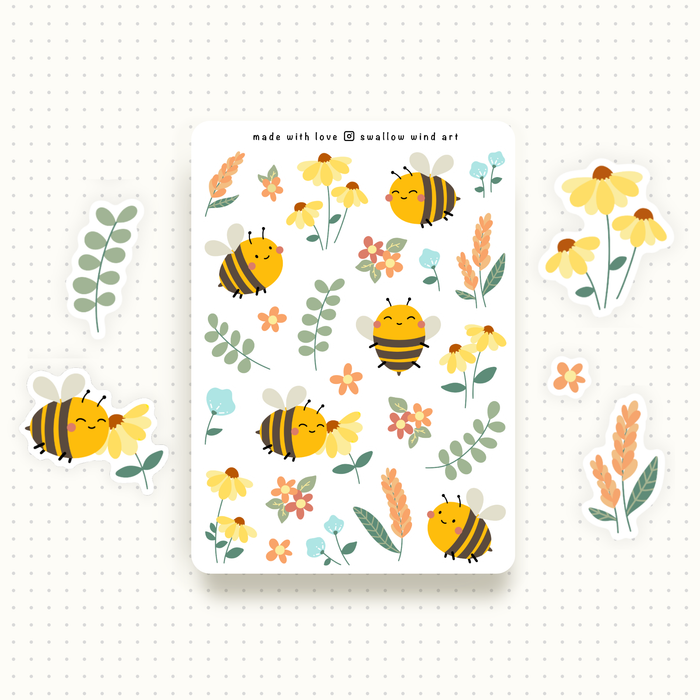Sticker Sheet - Bees & Flowers