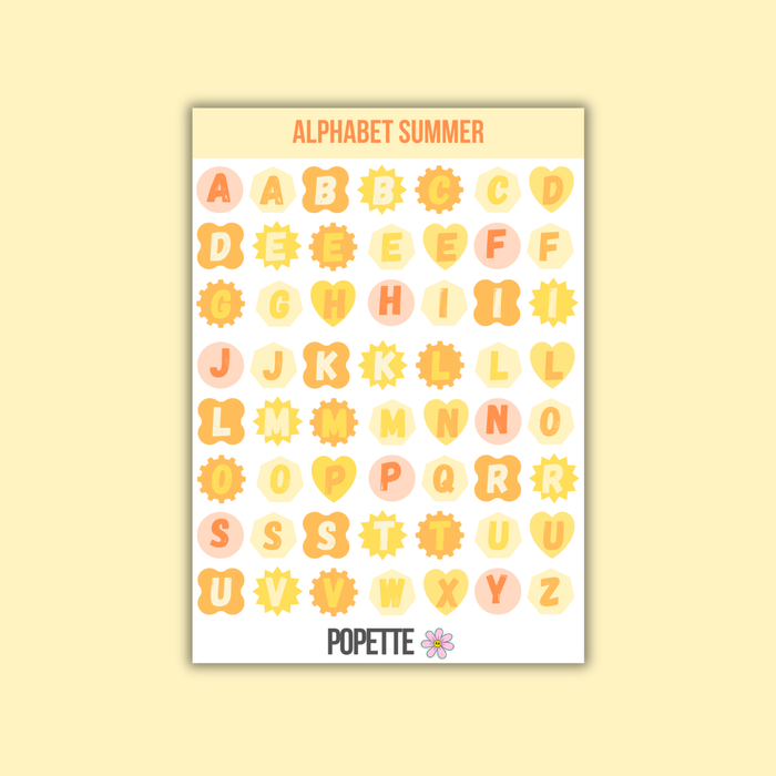 Summer Alphabet A5 Sticker Sheet
