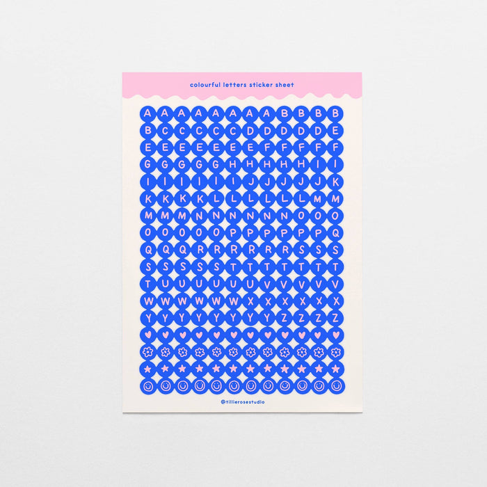 Blue and Pink Letter Bead Sticker Sheet