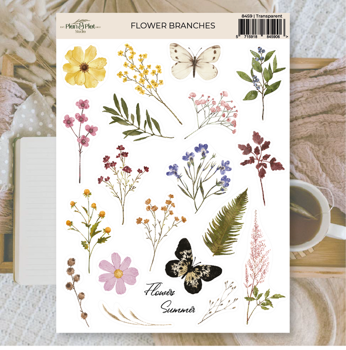 Flower Branches Transparent Sticker Sheet